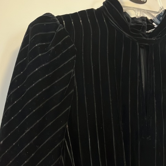 FRAME Black Velvet Smocked Waist Striped Top (Size M) - Picture 4 of 6